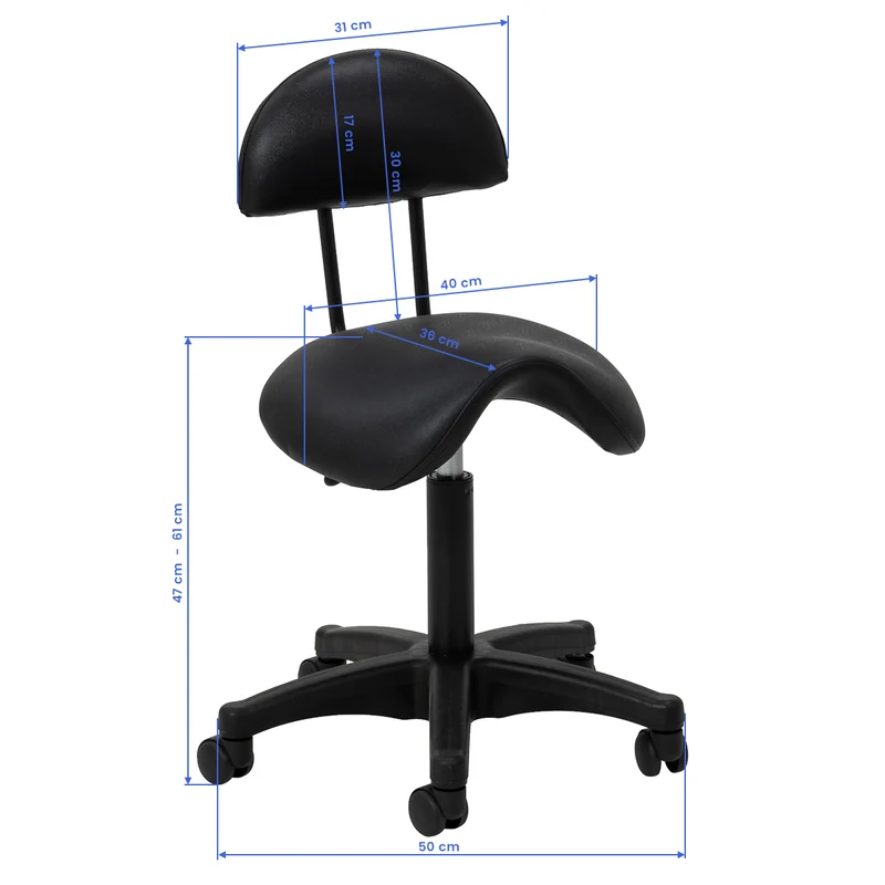 Rollhocker Höhenverstellbar mit Lehne 6001B Schwarz