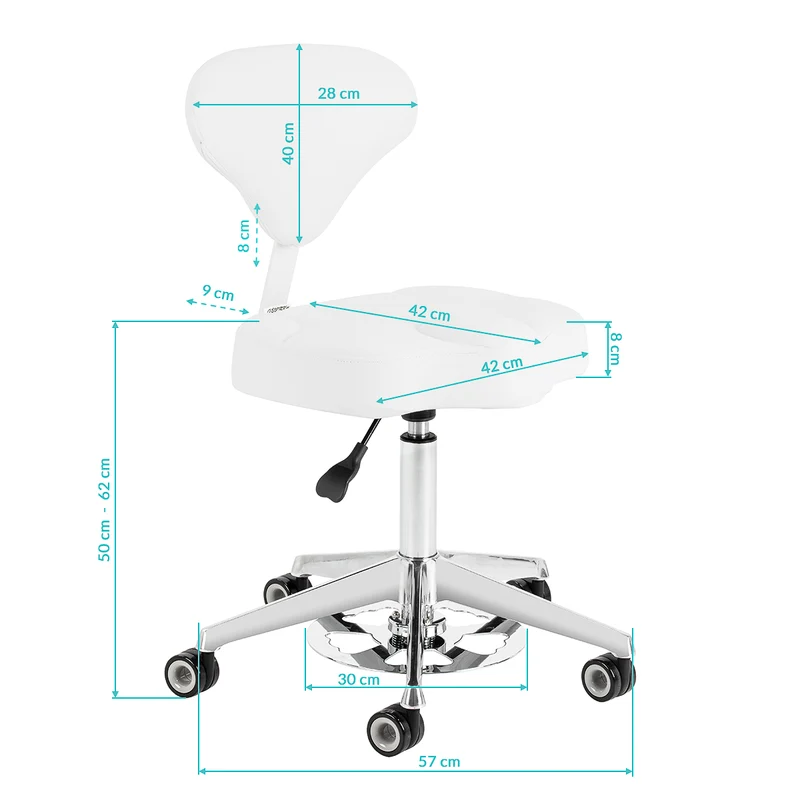 Rollhocker Höhenverstellbar mit Lehne Azzurro 156F Schneeweiß