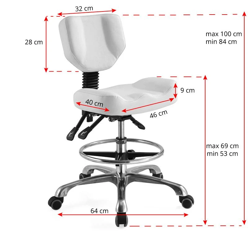 Rollhocker Höhenverstellbar mit Lehne A-4299 Weiß