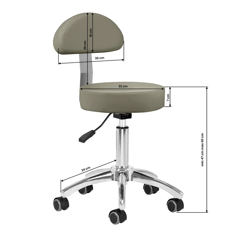 Rollhocker Höhenverstellbar mit Lehne AM-304 Grau