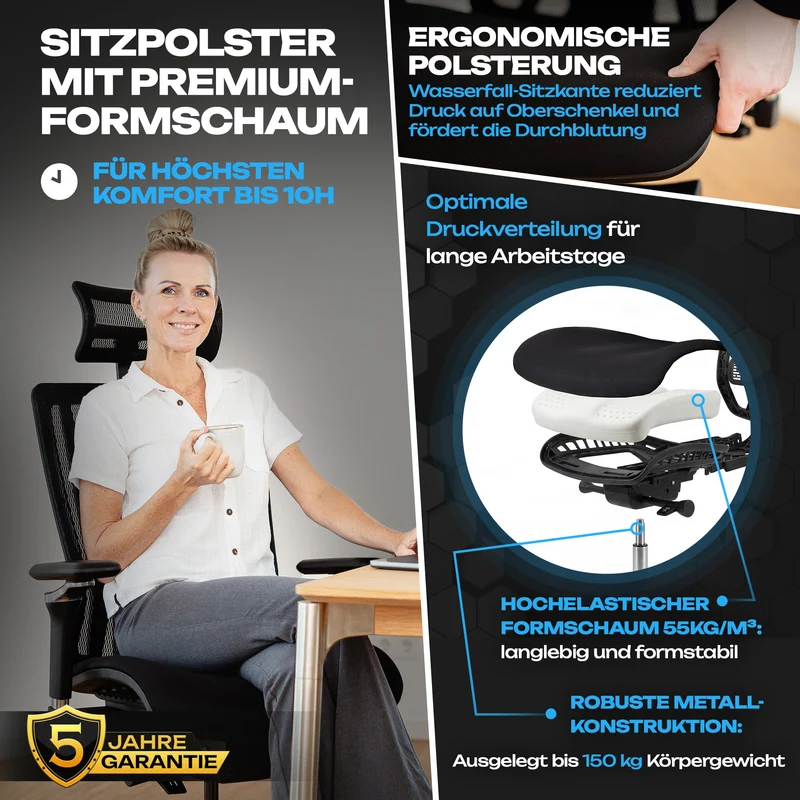 VALKENSTOL M8 - Premium ergonomischer Bürostuhl für große Nutzer bis 2,00 m