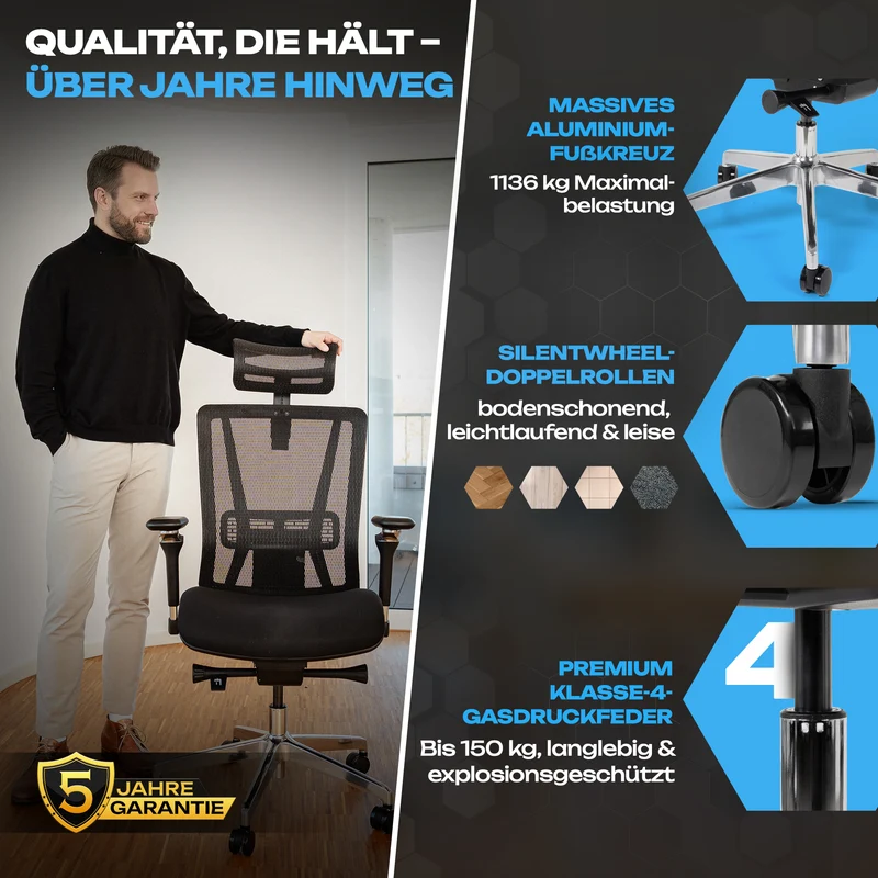 VALKENSTOL M8 - Premium ergonomischer Bürostuhl für große Nutzer bis 2,00 m