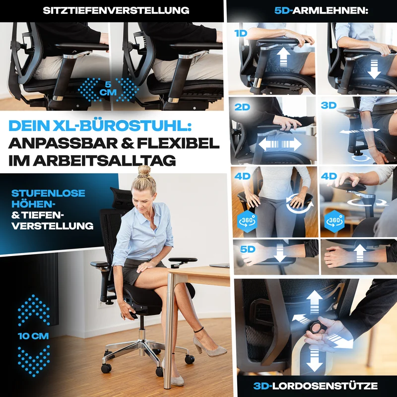 VALKENSTOL M8 - Premium ergonomischer Bürostuhl für große Nutzer bis 2,00 m