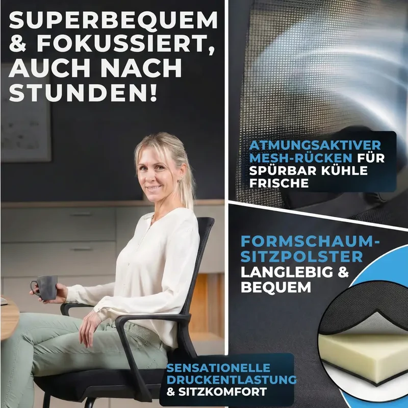 VALKENSTOL K1 - Konferenzstuhl Freischwinger Schwarz mit Armlehne