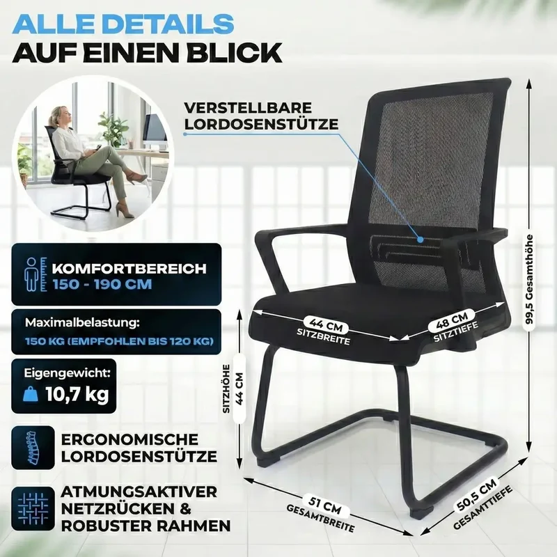 VALKENSTOL K1 - Konferenzstuhl Freischwinger Schwarz mit Armlehne