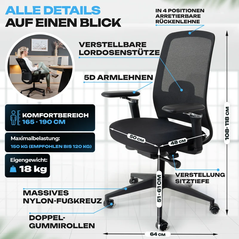VALKENSTOL M4 - Bürostuhl ergonomisch, modern und stylish