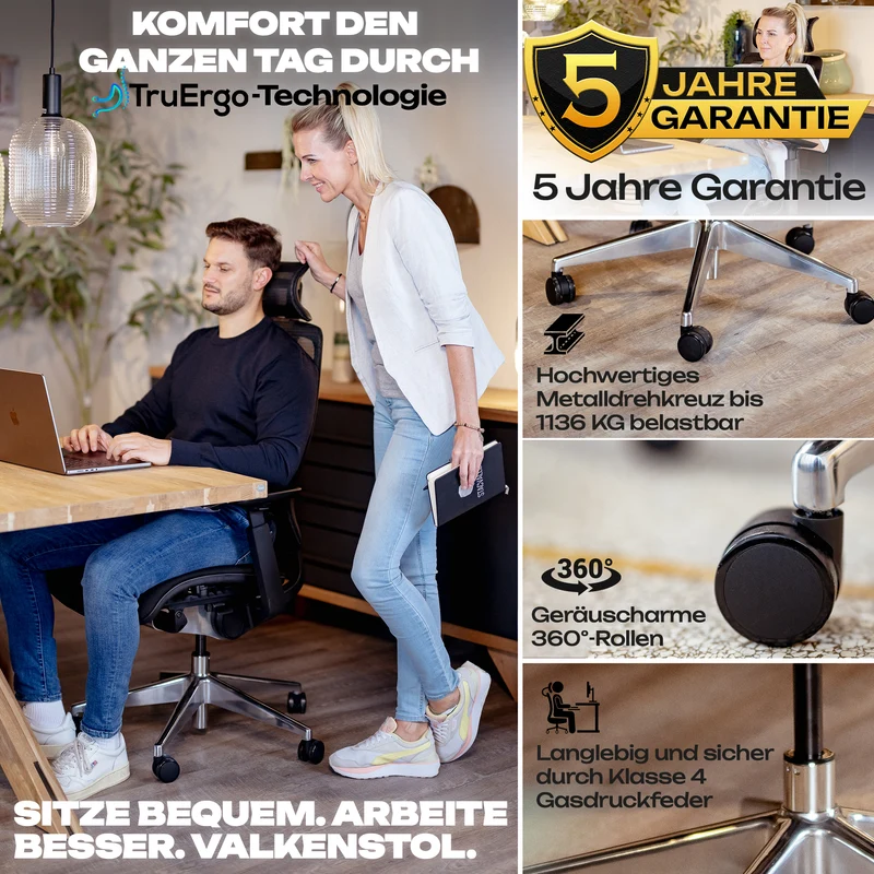 VALKENSTOL M6 - Premium Ergonomischer Bürostuhl bis 1,95 m