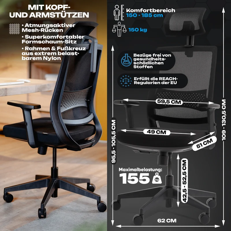VALKENSTOL M2 - Bürostuhl Ergonomisch Testsieger bis 200 €