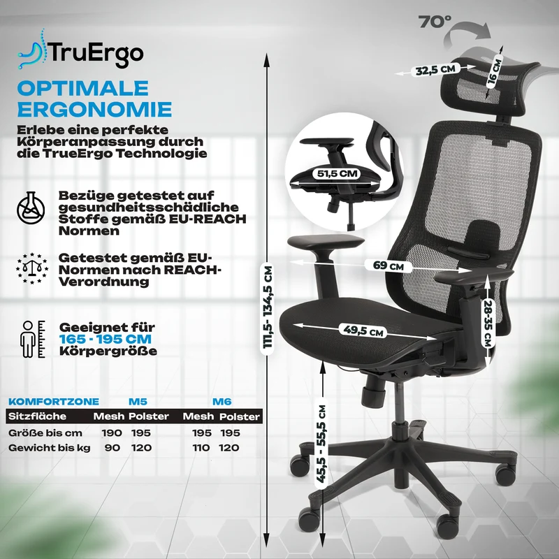 VALKENSTOL M5 - Ergonomischer Bürostuhl auch für große Nutzer
