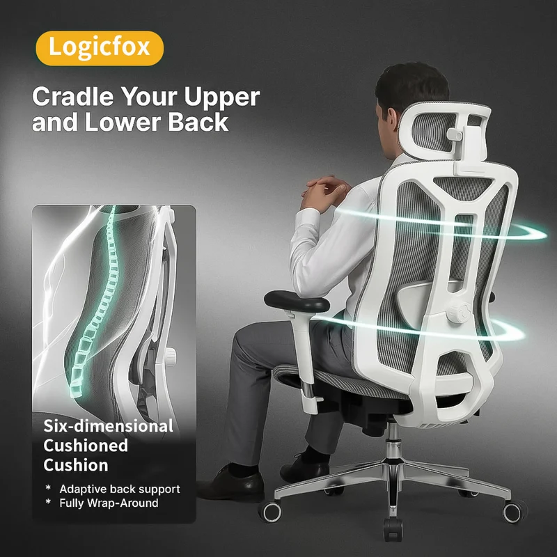 Ergonomic Mesh Office Chair, High Back Desk Chair with 3D Armrests, 3D Lumbar Support & Adjustable Headrest, Home Office Chair with Tilt Function, Swivel Computer Chair