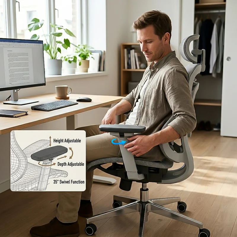 Logicfox Ergonomic Office Chair for Long Hours,High Back Mesh Chair with Adaptive Thoracic & Lumbar Support,3D Adjustable Armrests and Headrest,Designed for 8–10 Hour Workdays