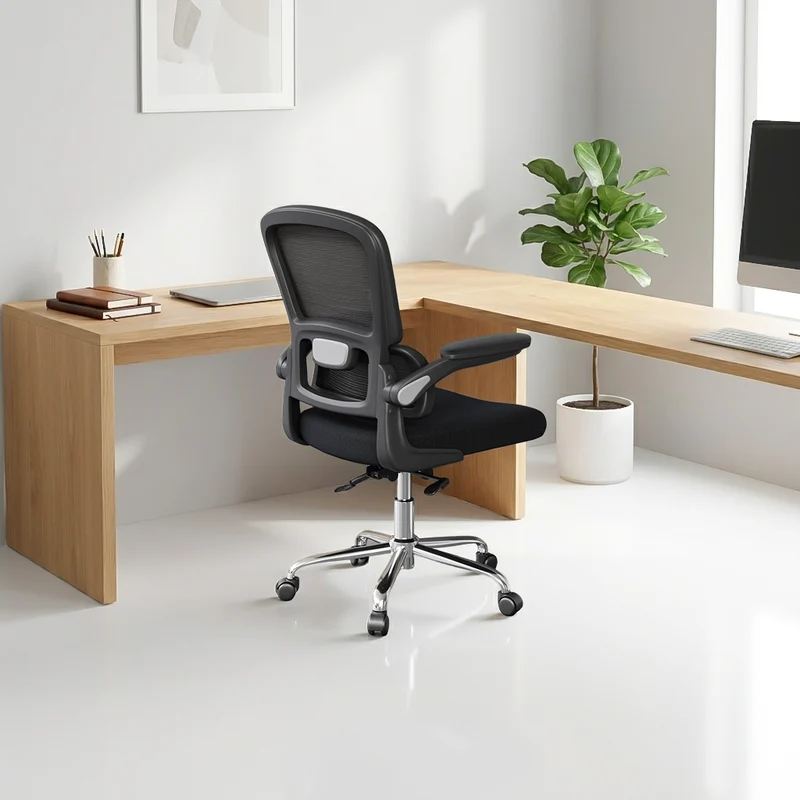 Logicfox Office Chair, Ergonomic Desk Chair - Thick Cushion Adjustable Height Computer Chair with Lumbar Support and Flip-up Armrests, Home Office Desk Chairs, Swivel Executive Task Chair
