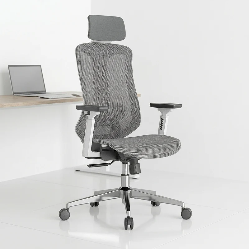 Logicfox Ergonomic Mesh Office Chair, Computer Desk Chair with 3D Armrests, Adjustable Lumbar Cushion and Adjustable Headrest, White High Back Home Office Chair with Tilt Function, Computer Chair