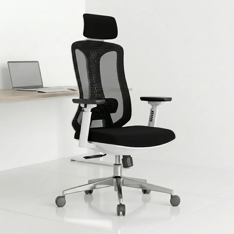 Logicfox Ergonomic Mesh Office Chair, Computer Desk Chair with 3D Armrests, Adjustable Lumbar Cushion and Adjustable Headrest, White High Back Home Office Chair with Tilt Function, Computer Chair