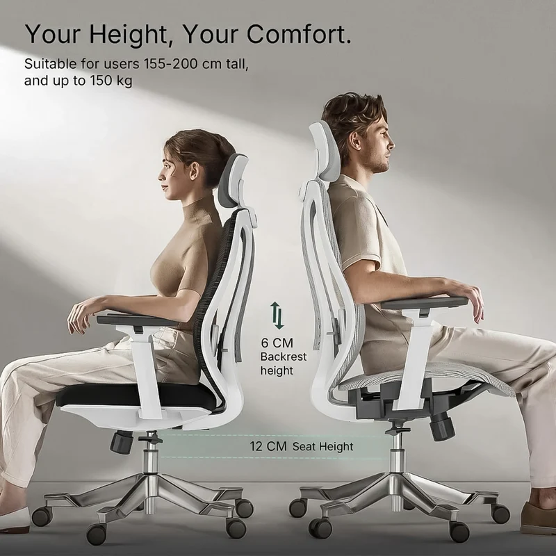 Logicfox Ergonomic Mesh Office Chair, Computer Desk Chair with 3D Armrests, Adjustable Lumbar Cushion and Adjustable Headrest, White High Back Home Office Chair with Tilt Function, Computer Chair