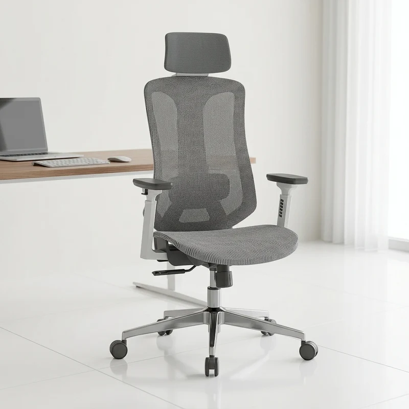 Logicfox Ergonomic Mesh Office Chair, Computer Desk Chair with 3D Armrests, Adjustable Lumbar Cushion and Adjustable Headrest, White High Back Home Office Chair with Tilt Function, Computer Chair