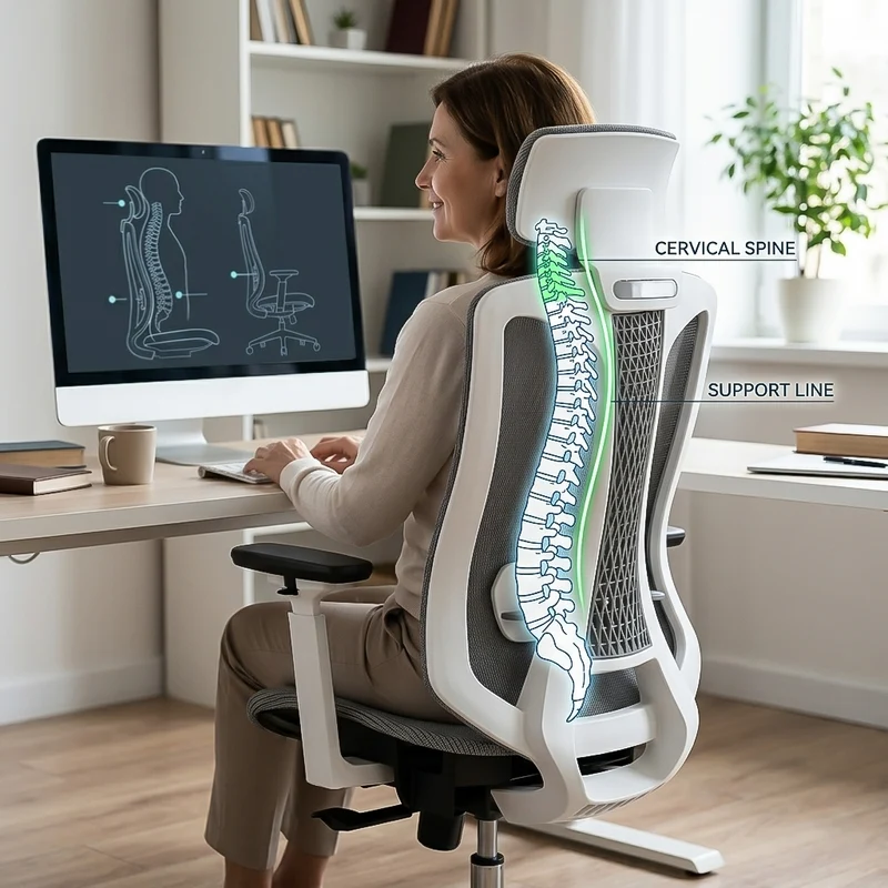 Logicfox Ergonomic Mesh Office Chair, Computer Desk Chair with 3D Armrests, Adjustable Lumbar Cushion and Adjustable Headrest, White High Back Home Office Chair with Tilt Function, Computer Chair