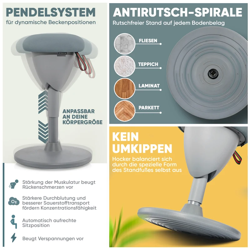 Ergonomischer Bürohocker Testsieger für aktives Sitzen – höhenverstellbar & dynamisch