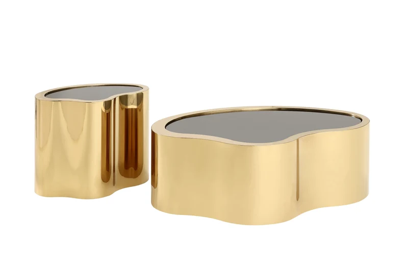 Couchtische 2er Set mit schwarzem Glas vergoldetem Edelstahl
