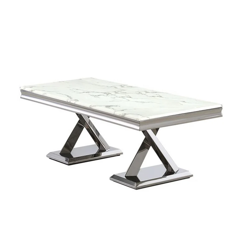 Moderner Eleganter Esstisch mit Marmor-Optik und goldfarbenem Edelstahlgestell 180 x 90 x 76 cm