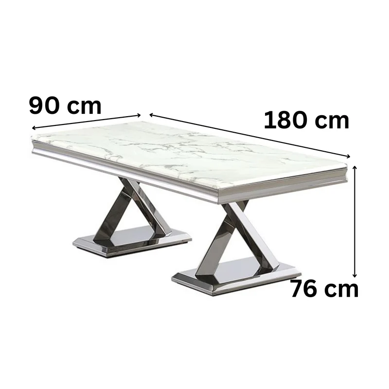 Moderner Eleganter Esstisch mit Marmor-Optik und goldfarbenem Edelstahlgestell 180 x 90 x 76 cm