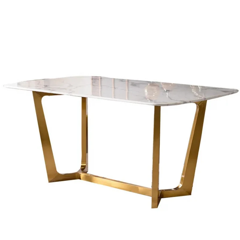 Moderner Esstisch in weißer Marmor-Optik mit Edelstahlbeinen – 180 x 90 x 76 cm