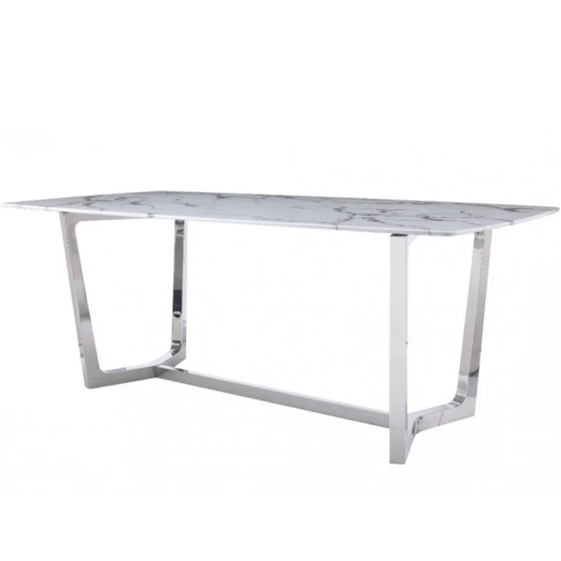 Moderner Esstisch in weißer Marmor-Optik mit Edelstahlbeinen – 180 x 90 x 76 cm