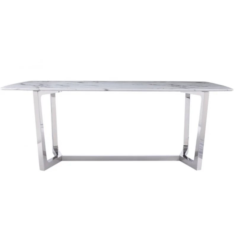 Moderner Esstisch in weißer Marmor-Optik mit Edelstahlbeinen – 180 x 90 x 76 cm