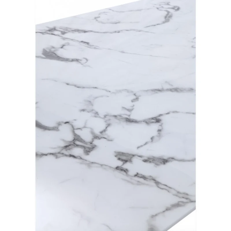 Moderner Esstisch in weißer Marmor-Optik mit Edelstahlbeinen – 180 x 90 x 76 cm