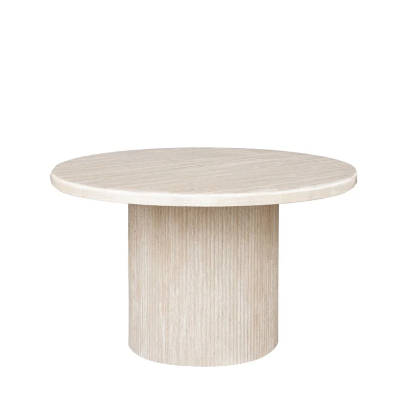 Moderne Esstisch mit Travertin-Tischplatte edle Tischbeine im Säulenstil 130 X 75 cm rund beige