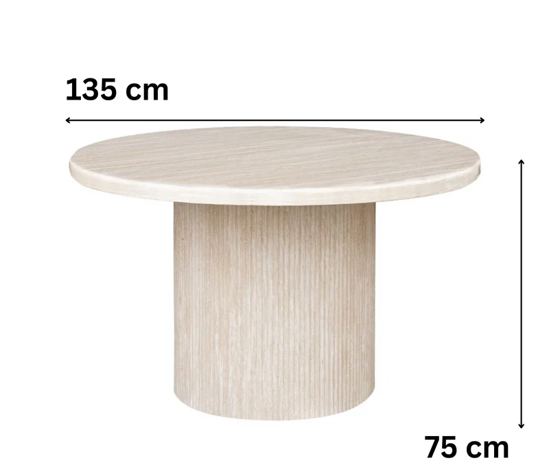 Moderne Esstisch mit Travertin-Tischplatte edle Tischbeine im Säulenstil 130 X 75 cm rund beige