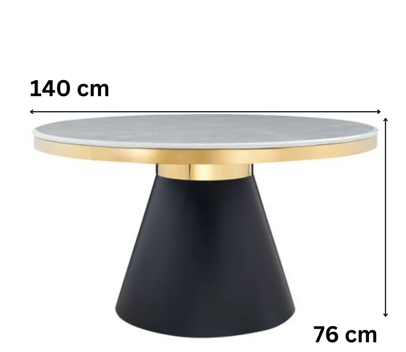 Moderner Runder Esstisch – Eleganz in Marmoroptik und Matt Schwarz Ø 140 x 76 cm