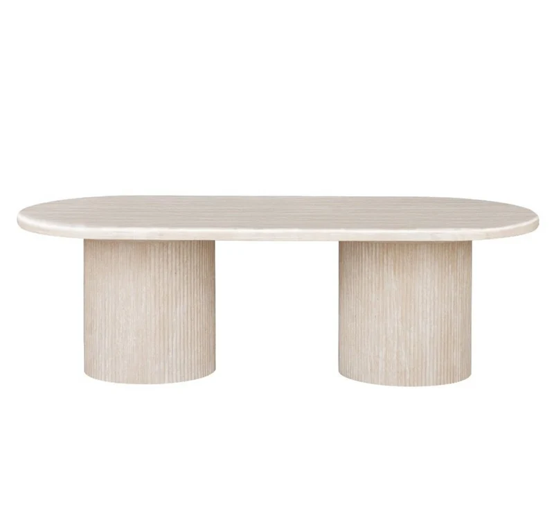 Moderner Couchtisch mit ovaler Travertin-Tischplatte – 130 x 70 x 45 cm beige