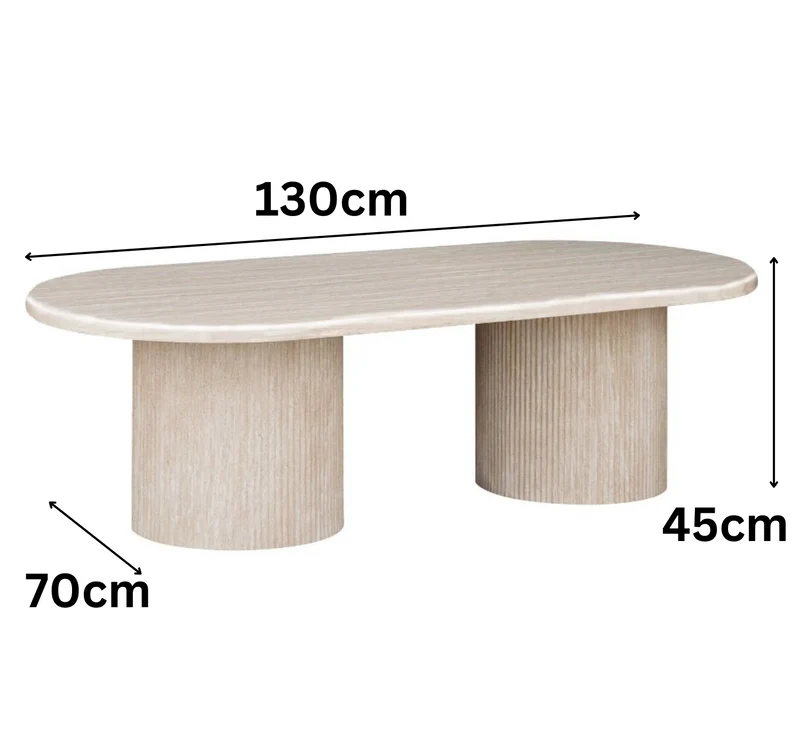 Moderner Couchtisch mit ovaler Travertin-Tischplatte – 130 x 70 x 45 cm beige