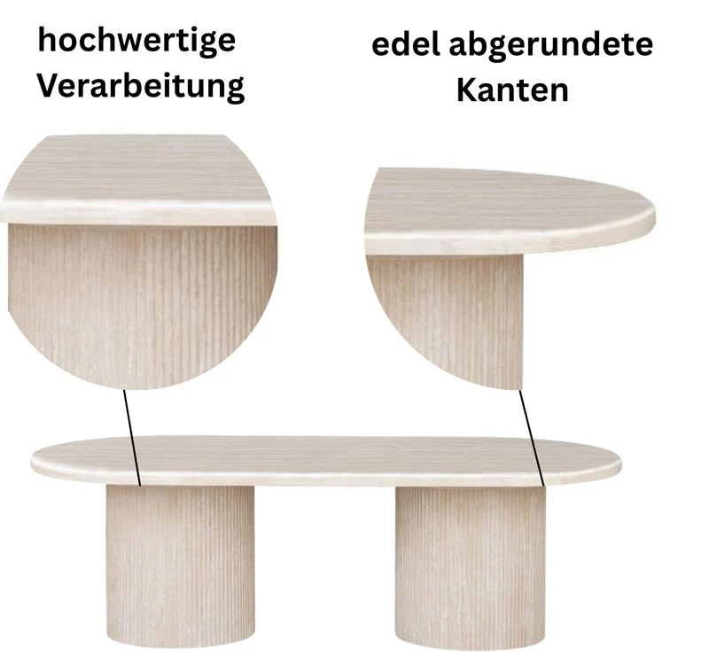 Moderner Couchtisch mit ovaler Travertin-Tischplatte – 130 x 70 x 45 cm beige