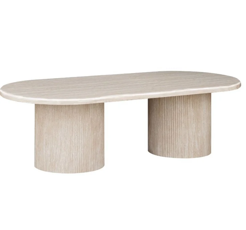 Moderner Couchtisch mit ovaler Travertin-Tischplatte – 130 x 70 x 45 cm beige