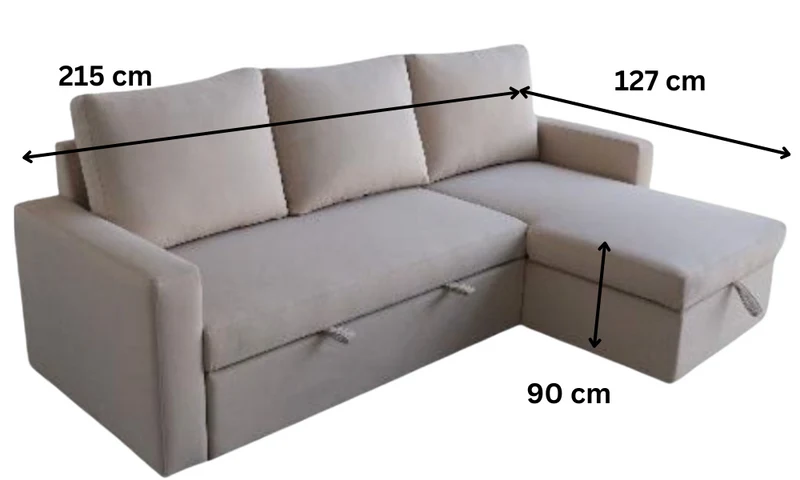 Ecksofa mit Schlaffunktion & Stauraum – 215 x 127 x 90 cm