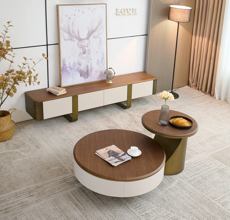 Edles Couchtisch Set 2er Set mit Braun Holz Design 90x35cm