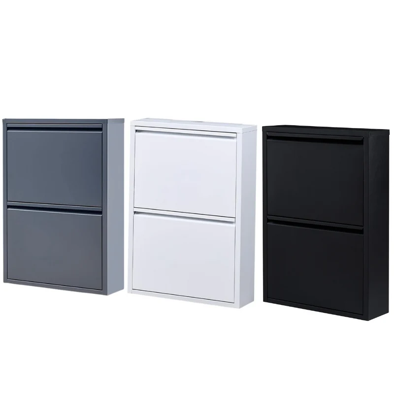 Schuhschrank Metall 2 Klappen Schuhkipper Schuhregal glanz schmal platzsparen