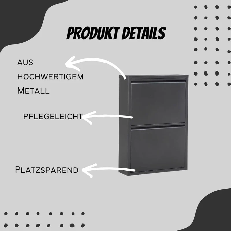 Schuhschrank Metall 2 Klappen Schuhkipper Schuhregal glanz schmal platzsparen