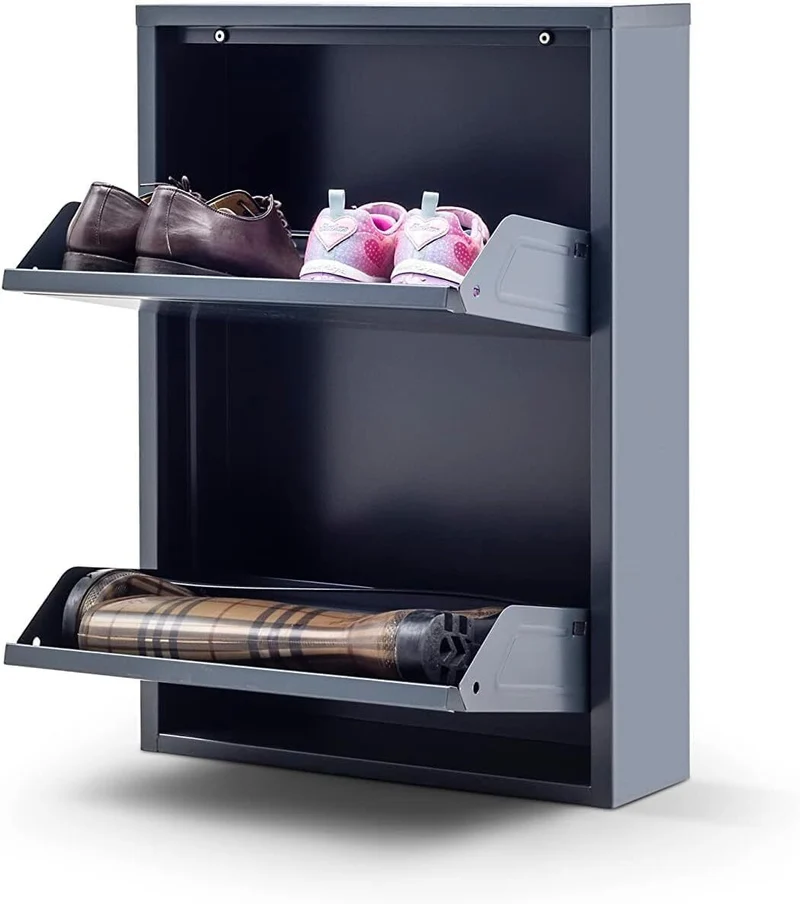 Schuhschrank Metall 2 Klappen Schuhkipper Schuhregal glanz schmal platzsparen