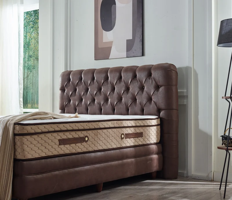 Boxspringbett HEAVEN Cognac Set Samt Matratze Topper inklusive 160x200 - 180x200