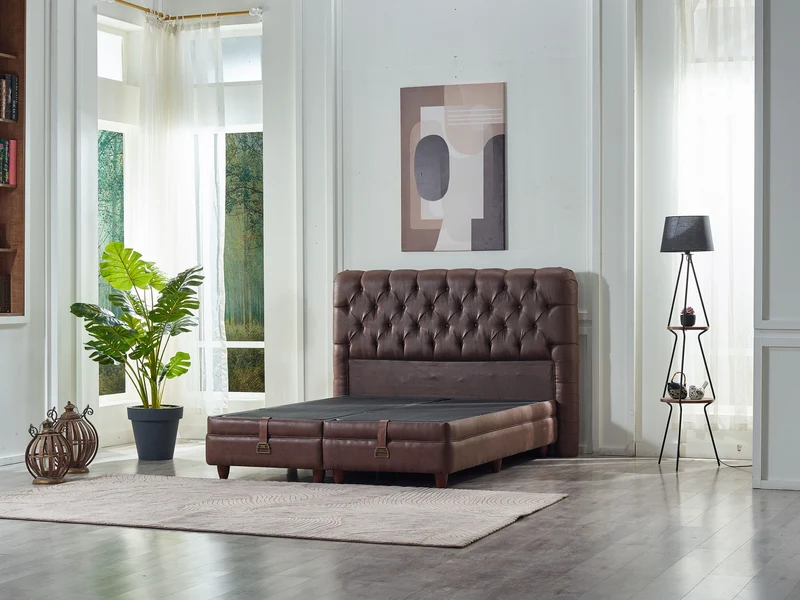 Boxspringbett HEAVEN Cognac Set Samt Matratze Topper inklusive 160x200 - 180x200