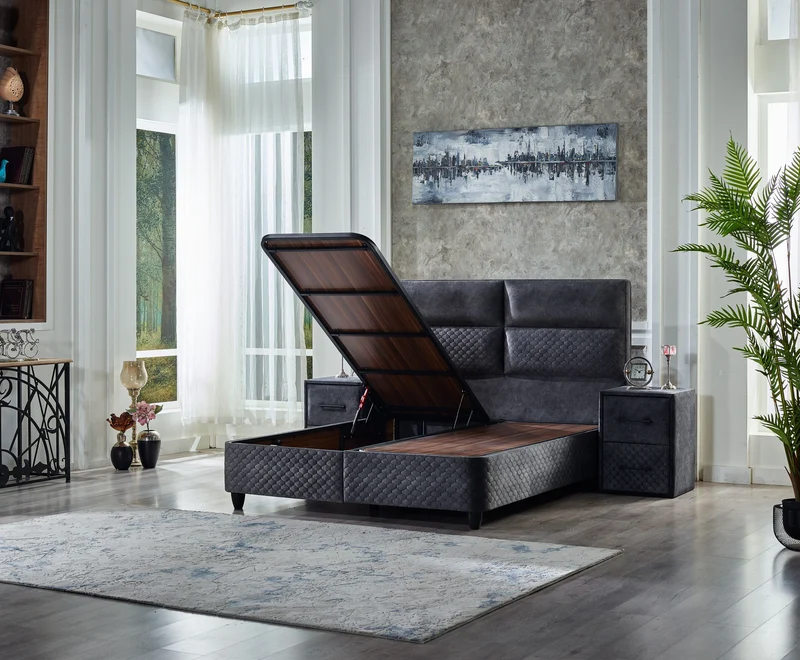 Boxspringbett FOCUS Night Blue Velvet Set Samt Matratze Topper inklusive 160x200 - 180x200