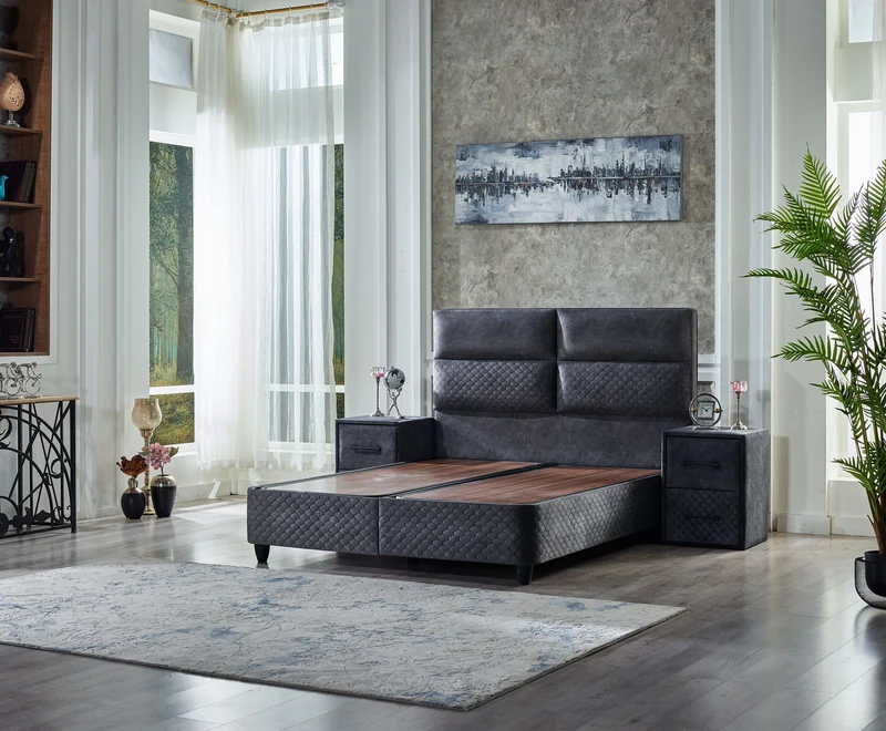 Boxspringbett FOCUS Night Blue Velvet Set Samt Matratze Topper inklusive 160x200 - 180x200