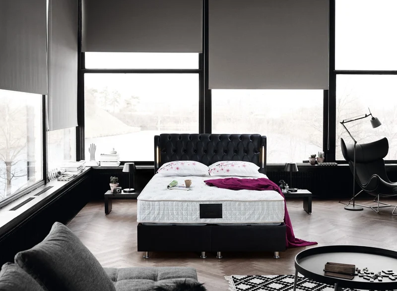 BAHAMA Black PU Set schwarz Samt Boxspringbett Set LED-Beleuchtung 90x200 - 180x200
