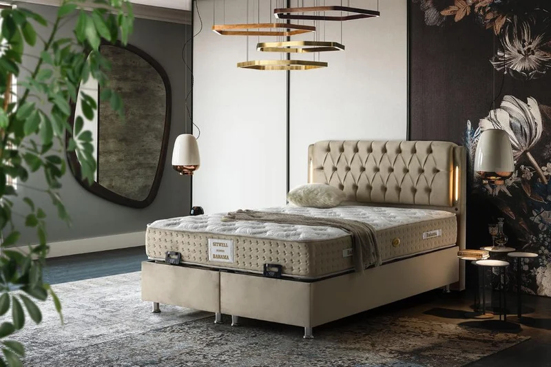 BAHAMA Taupe Velvet Set beige Samt Boxspringbett Set LED-Beleuchtung 90x200 - 180x200