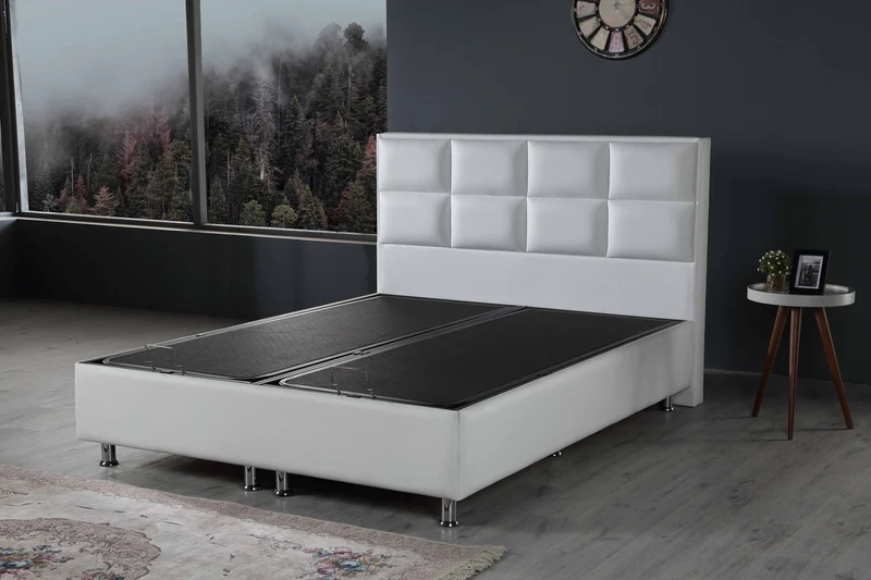 Hypersoft DEMONTE weiß Polyurethan Leder Boxspringbett Set 3 teilig 90x200 - 180x200