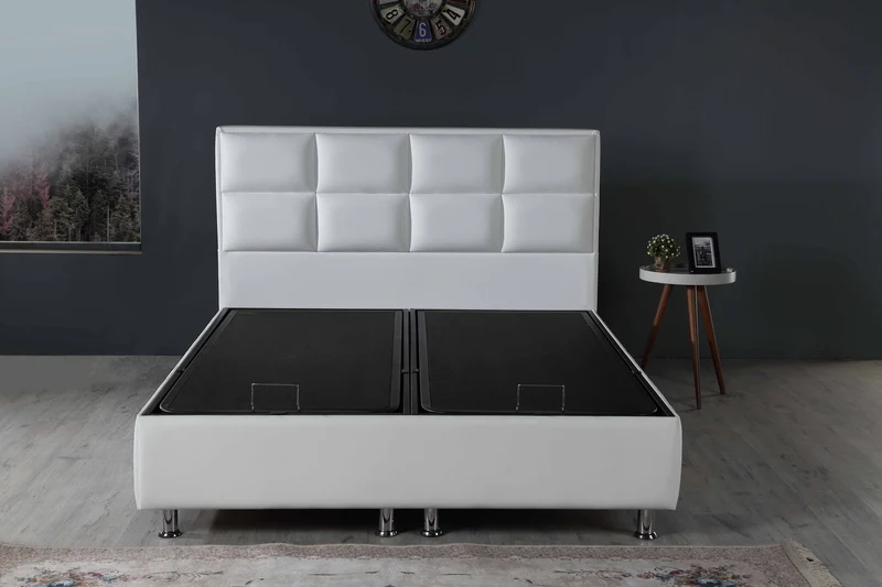 Hypersoft DEMONTE weiß Polyurethan Leder Boxspringbett Set 3 teilig 90x200 - 180x200