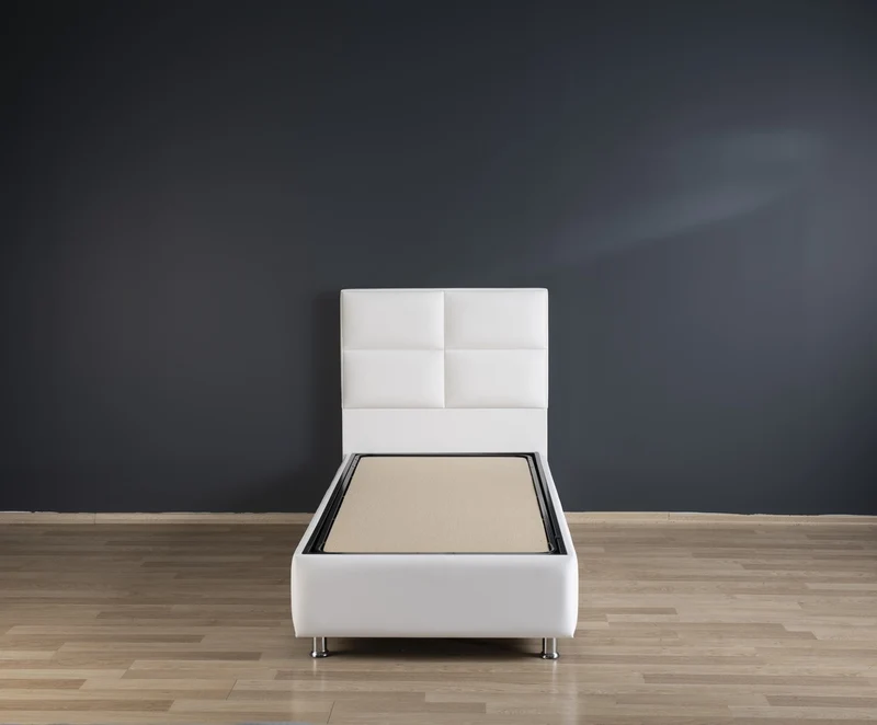 Hypersoft DEMONTE weiß Polyurethan Leder Boxspringbett Set 3 teilig 90x200 - 180x200